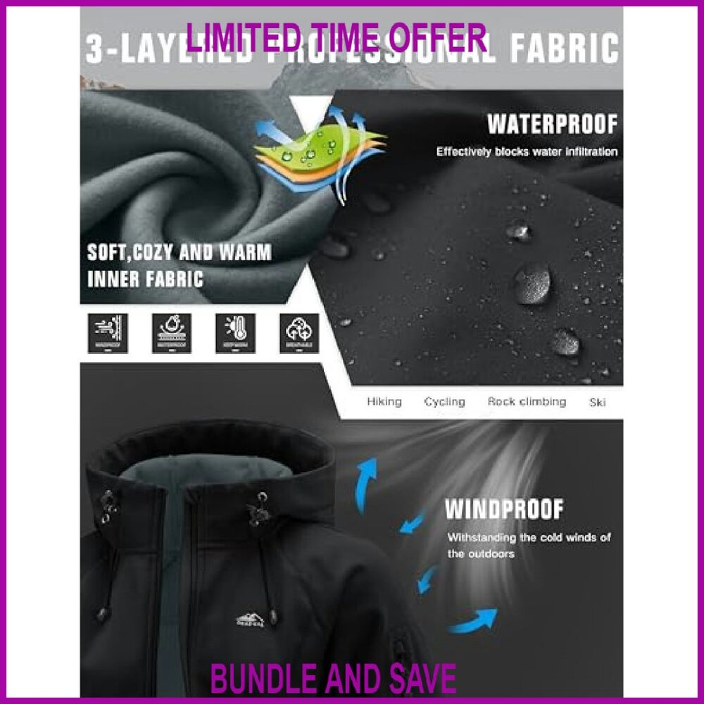 Fleece Lined Softshell Jacket Windproof Waterproo… - image 6